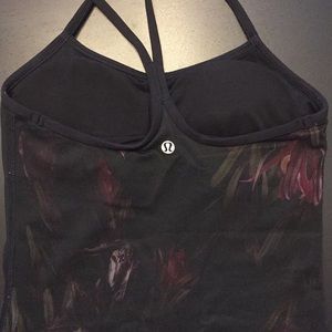 Lululemon black flower pattern power Y tank size 4